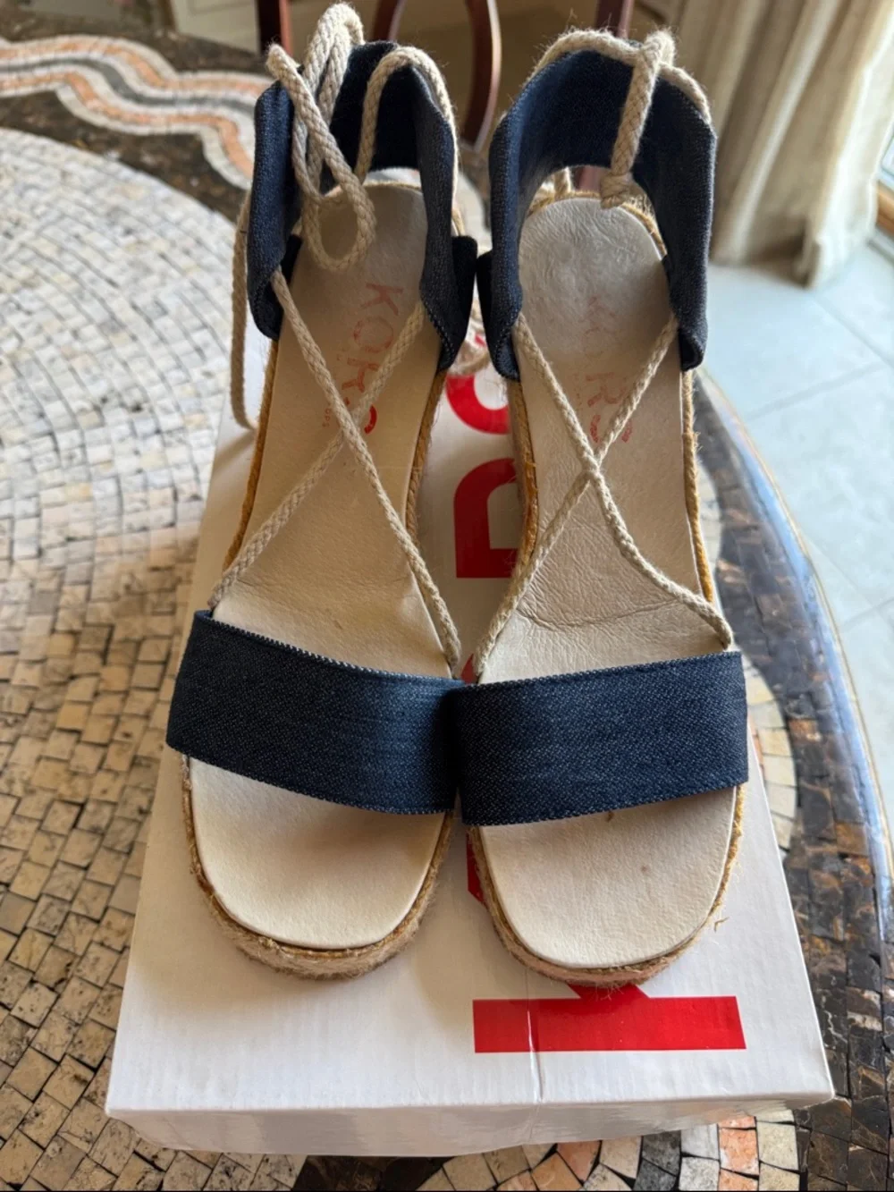Michael Kors Blue denim Espadrille Wedge Sandals with Natural Rope Laces